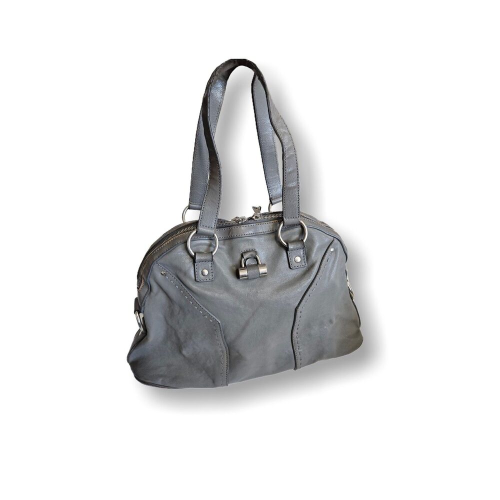 Yves Saint Laurent Muse Gray Leather Dome Satchel Handbag Made in Italy Large